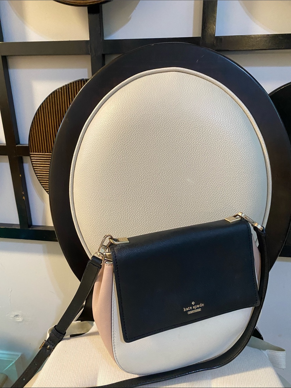 kate spade Two-Tone Black, Cream & Pink Crossbody Saddle Bag - Picture 4 of 7